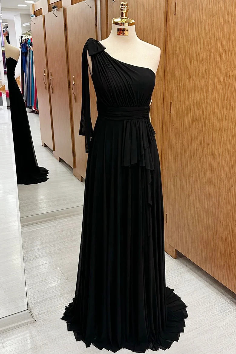 Vestido de dama de honor de gasa con un solo hombro y corte A para fiesta